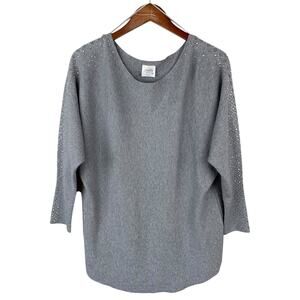 Siren Lily Maternity Sweater Embellished Rhinestone Grey Knit Women's L